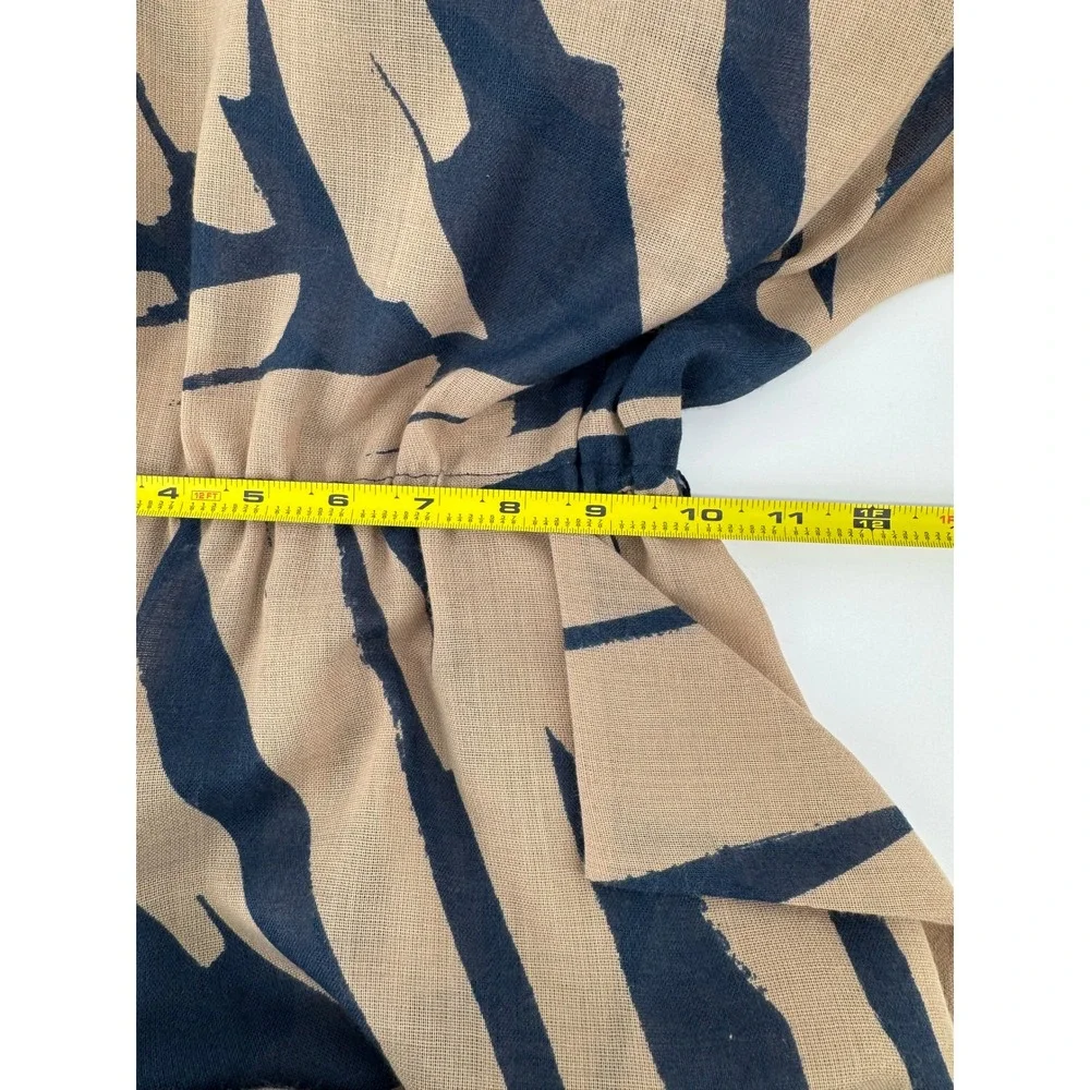 Vintage Mindy Malone Dress Tan Navy Abstract Print V-Neck ILGWU Made in USA 3-4 - Picture 9 of 11